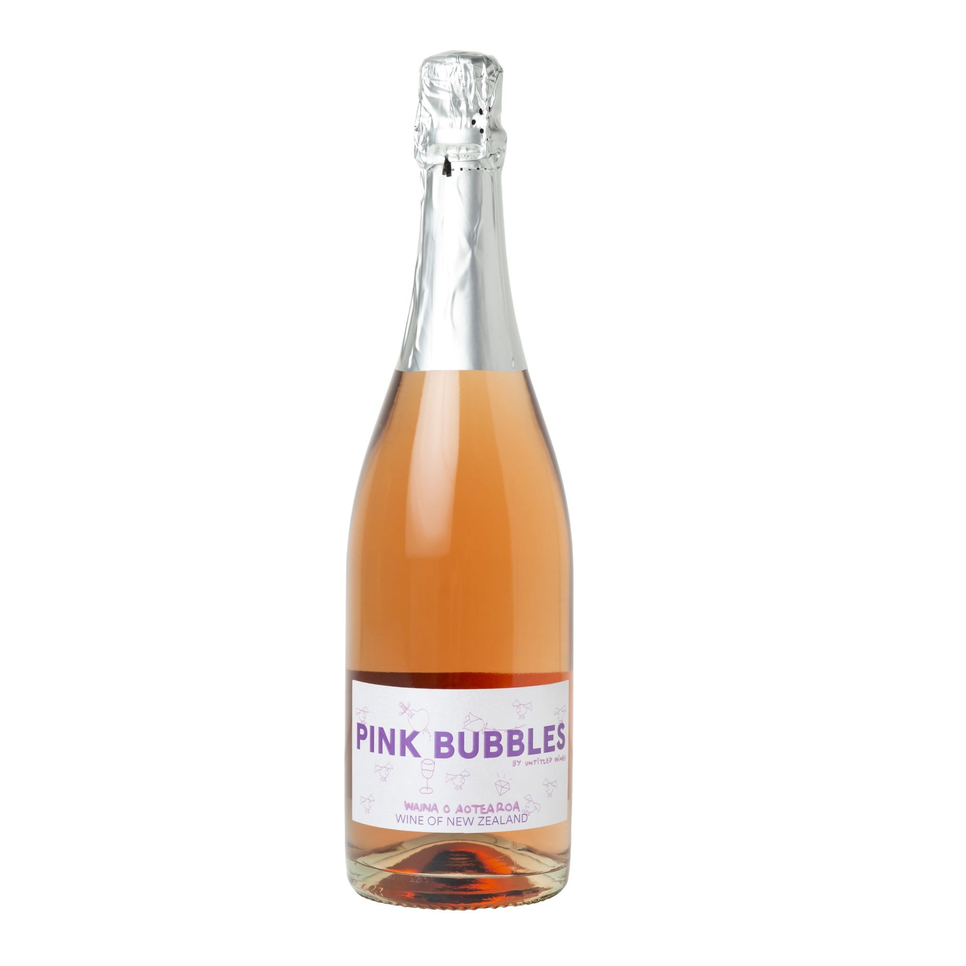 A bottle shot of Untitled's Pink Bubbles - Sparkling Wine of New Zealand. Best wines online