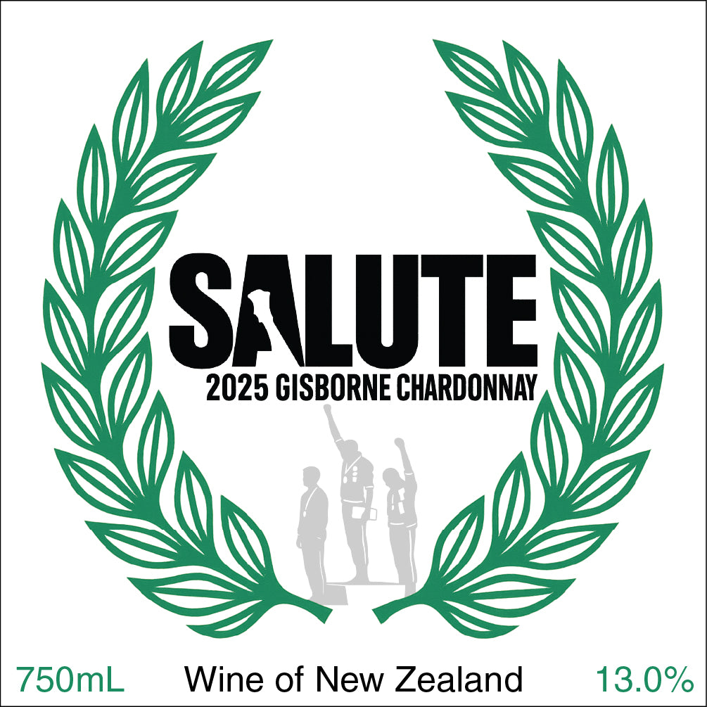 Art work for Salute Gisborne Chardonnay label inspired by Peter Norman and the 1968 Olympic podium salute