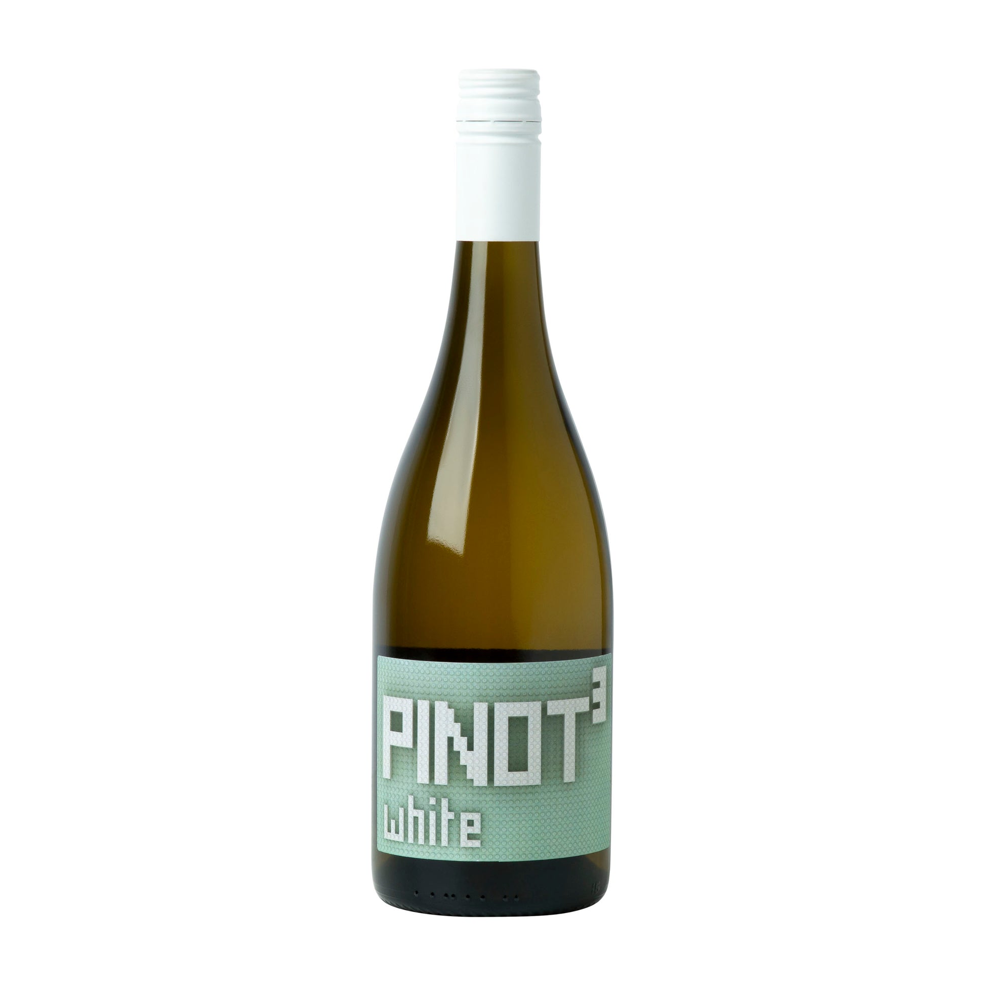 A clean cut bottle shot of Untitled Wines Pinot3 White bottle, a New Zealand white wine made from Pinot Blanc, Pinot Gris and Pinot Noir.